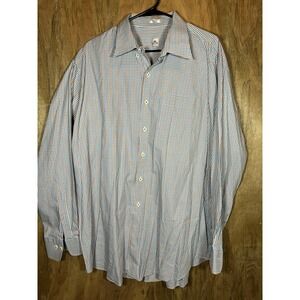 Peter Millar Men Multicolor Orange Blue 100% Cotton Long Sleeve Dress Shirt XXL